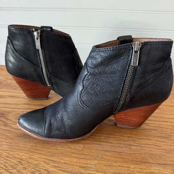frye regina womens size 7.5 shoes black leather side zip wedge ankle booties - Picture 9 of 12